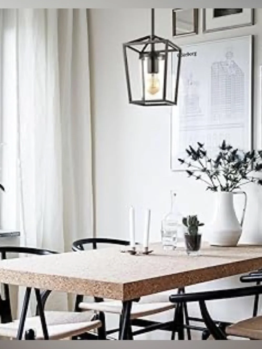 New Modern Industrial Black Cage Frame Hanging Rod Lamp Pendant